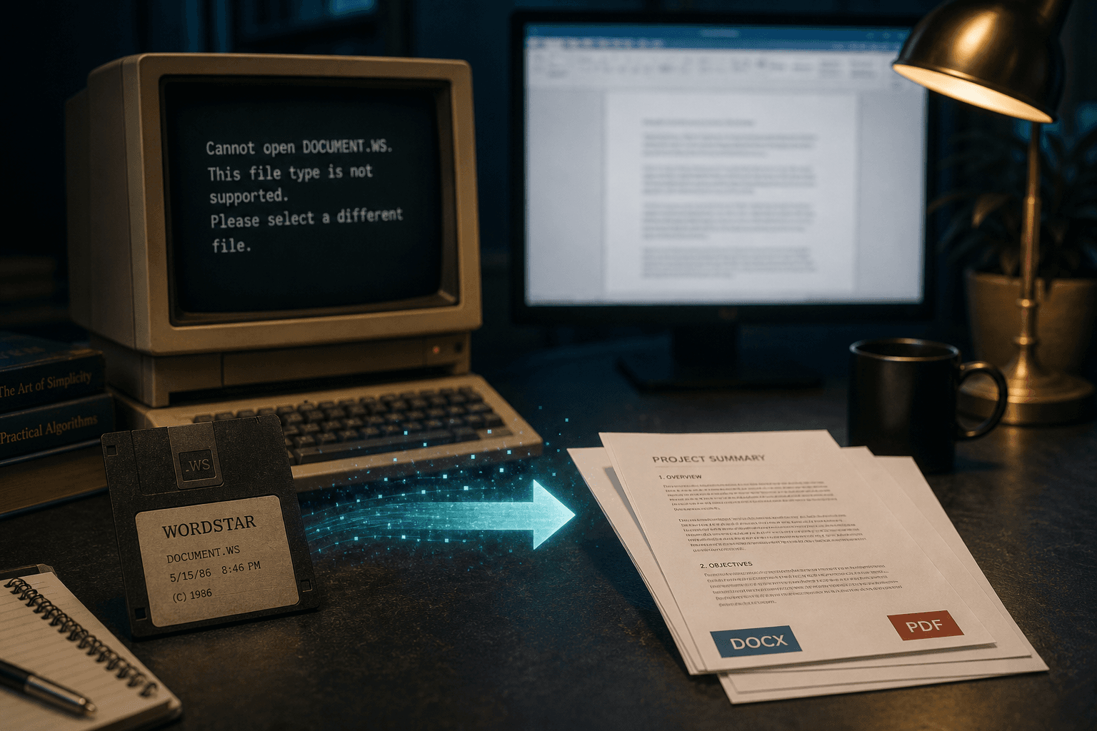 Microsoft Word failing to open a WordStar .WS file next to a local converter path
