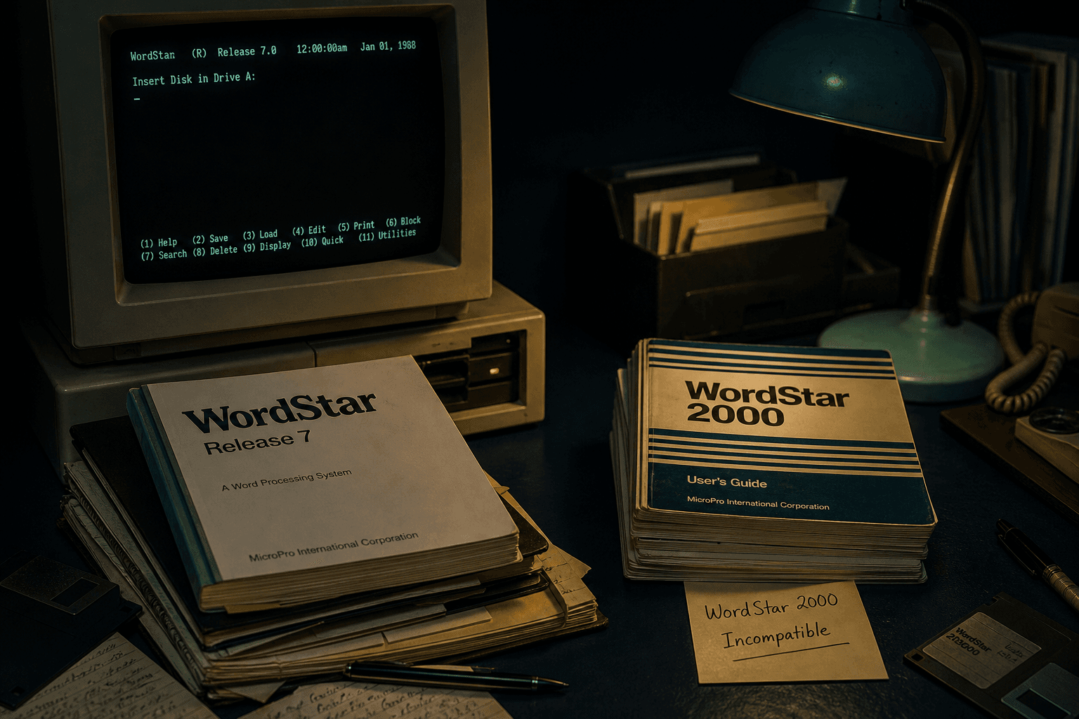 Classic WordStar document beside a separate WordStar 2000 format illustration